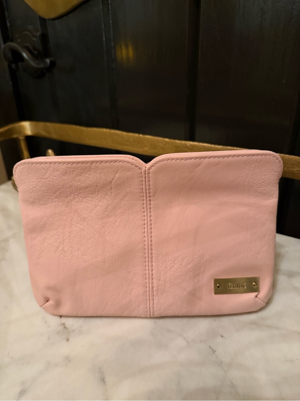 New Authentic Chloé Blush Pink Leather Clutch Purse Pouch Bag Holds IPHONE